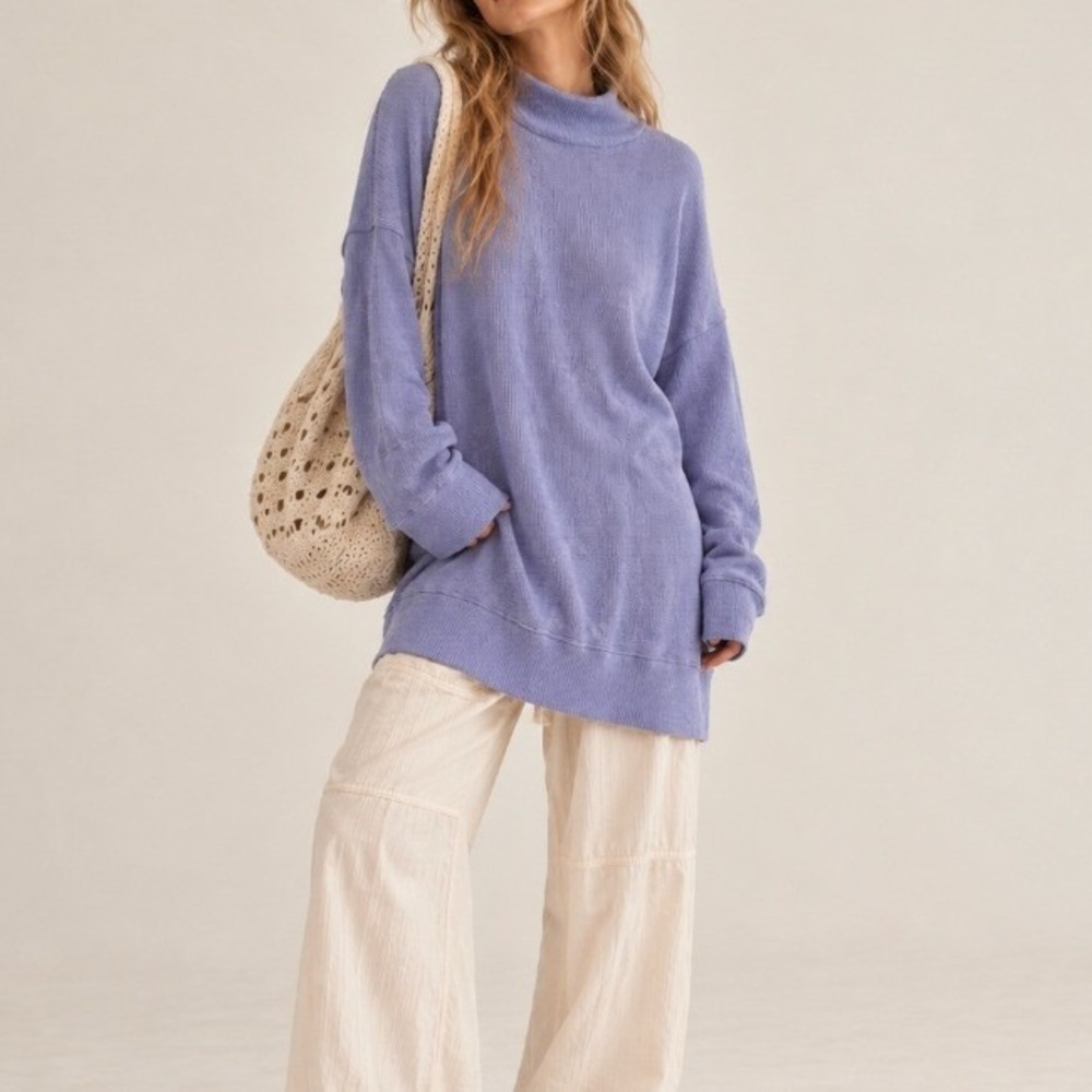 We The Free Tunic Top Rib Knit Mock Neck XS Lavender Purple Boho Thermal Lounge